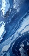 Aufkleber - a close-up view marble surface with a swirling pattern of blue and white hues, resembling the movement of water or a natural landscape