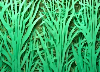 Poster - a close-up view paper cutout grassy plant, with the leaves and stems depicted in a green color