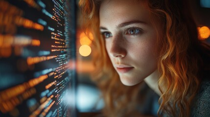 Poster - Concept of curiosity and fascination as the woman stares at the screen