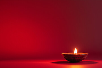 A softly lit diya lamp sits peacefully glowing Dussehra Diwali