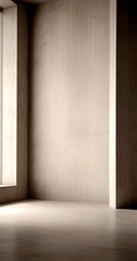 Poster - A minimalist room with a large window, wooden floor, and a simple wall design