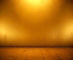 Poster - An empty room with a wooden floor and a gold-colored wall