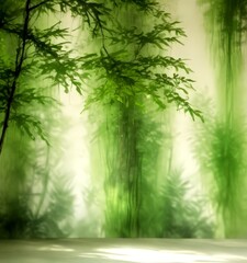 Poster - A lush, verdant forest scene with a tree in the foreground and a misty, ethereal background