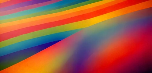 Poster - a vibrant abstract background with diagonal stripes in various colors, including red, orange, yellow, green, blue, and purple, creating a rainbow-like effect