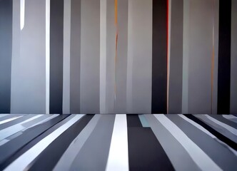 Poster - a minimalist interior design with a gray and white striped pattern on the floor and a gray wall with vertical stripes