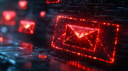 Poster - Email Inbox Alert Showing Spam Virus Warning, Email Security Protection Notification, Junk Mail Compromised Information, Cybersecurity Concept