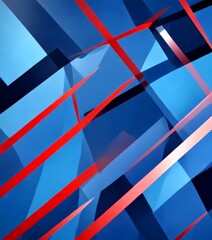 Poster - an abstract composition featuring intersecting red and blue lines, creating a dynamic and visually striking pattern