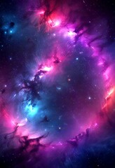 Aufkleber - a vibrant cosmic scene, featuring a swirling nebula with a mix of pink, purple, and blue hues, as well as a multitude of stars scattered throughout the dark background