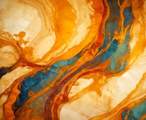 Aufkleber - a close-up view textured surface with a swirling pattern of orange, blue, and white colors, resembling the movement of water or a swirling liquid