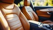 © B 7 YOU - Close up of a brown leather car seat interior.