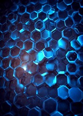Poster - a close-up view complex pattern of hexagonal shapes, predominantly in shades of blue and black, creating a visually striking and abstract composition