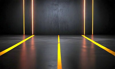 Aufkleber - A dark room with three vertical light lines on the right side, casting a warm glow on the floor below