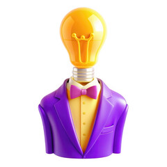 Poster - This image features a lamp designed as a person wearing a purple suit and bow tie. The head is a light bulb, symbolizing creativity and innovation.
