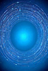 Poster - a digital illustration circular pattern composed of various shades of blue and orange, resembling a galaxy or a starry night sky The pattern is