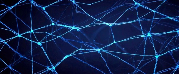 Poster - a close-up view network of blue lines and dots, resembling a complex web or a network of interconnected nodes The lines and dots are arranged in