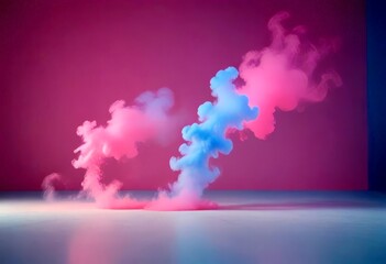 Poster - Pink and blue smoke swirls against a pink background, creating a dynamic and visually striking scene