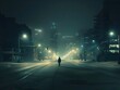 © Bussakon - Solitary Figure Navigating the Dimly Lit Urban Landscape at Night