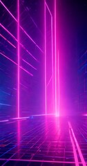 Leinwandbilder - a futuristic, neon-lit environment with a grid-like pattern of glowing lines and a glowing floor