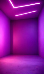 a minimalist, empty room with a purple wall and a curved ceiling with two white lights