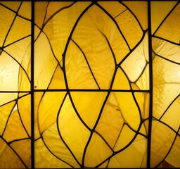 Poster - A close-up view stained glass window, featuring a vibrant yellow hue and intricate black and white patterns