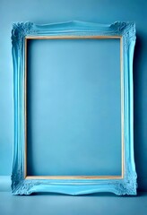 Poster - A light blue ornate picture frame with a gold trim stands against a light blue wall, creating a minimalist and elegant composition