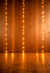 Poster - A wooden wall with a series of string lights strung across it, creating a warm and cozy atmosphere