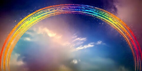 Fototapete - A vibrant rainbow arches across the sky, its colors blending and reflecting off the clouds, creating a captivating and serene visual