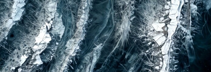 Poster - Aerial view frozen waterfall, showcasing the intricate patterns and textures of ice formations