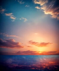 Poster - A serene sunset over a calm body of water, with a mirrored surface reflecting the vibrant colors of the sky