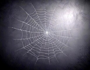 Poster - A spider web glistens with dew, its intricate pattern of thin lines and strands creating a mesmerizing visual against a dark background
