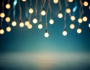 Poster - A cluster of hanging light bulbs with a warm glow, set against a gradient blue background