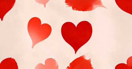 Fototapete - A repeating pattern of red heart shapes against a light beige background