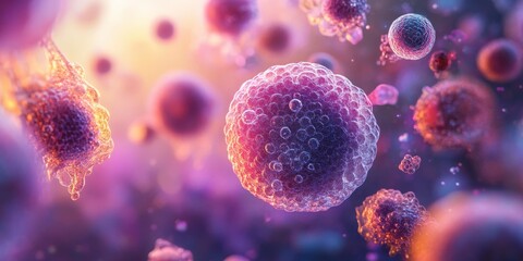 Poster - Microscopic Render of Colorful Cells and Organelles