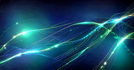 Leinwandbilder - a dark background with a vibrant display of green and blue lines and lights, creating a dynamic and abstract visual effect