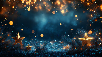chirstmas blue and golden broke blur background