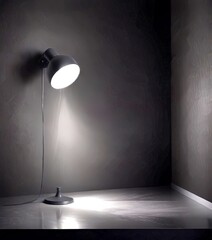 Poster - A black floor lamp with a white shade is positioned in a dimly lit room, casting a focused beam of light onto the floor