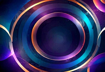 Poster - a vibrant abstract composition of concentric circles in various colors, including blue, purple, orange, and pink, creating a dynamic and visually striking effect