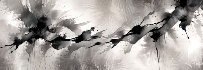 Aufkleber - Abstract black and white artwork featuring splashes of ink and splotches of paint, creating a dynamic and expressive visual composition