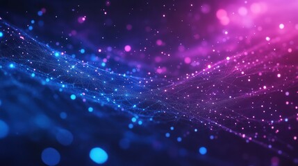 Sticker - abstract blue and pink glowing light bokeh background with blur.