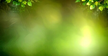 Poster - a blurred, green background with a subtle, natural-looking bokeh effect, and a few leaves on the left side