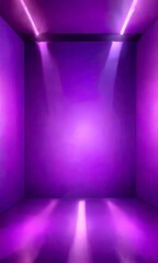 Poster - A purple-lit room with a minimalist design, featuring a dark purple wall, a white floor, and a central light source casting a shadow on the floor