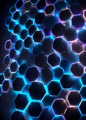 Aufkleber - a close-up view pattern of hexagonal shapes, with a gradient of blue and purple lights illuminating the dark background