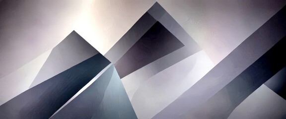 Poster - a geometric abstract composition of overlapping triangular shapes in shades of gray and black, creating a sense of depth and dimensionality