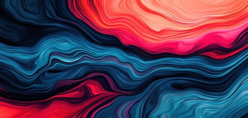 Poster - Vibrant abstract art showcasing swirling lines in red, pink, blue, and black, creating a dynamic visual experience.