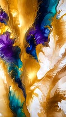 Aufkleber - an abstract painting featuring a swirling pattern of blue, purple, and gold colors, with splashes of gold and white, creating a dynamic and visually