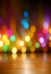 Poster - A blurred of colorful lights reflecting on a wet surface, with a dark background