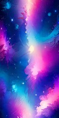 Leinwandbilder - a vibrant digital artwork featuring a cosmic scene with swirling clouds of color, planets, and stars against a deep blue backdrop