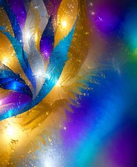 Aufkleber - a vibrant abstract composition with a gradient of blue, purple, and gold colors, interspersed with streaks of light and dark blue, creating a dynamic and visually striking effect