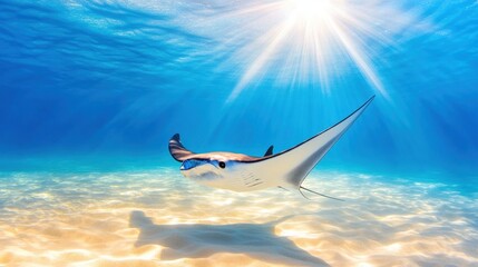 Wall Mural - Graceful Stingray Gliding Through Crystal Clear Waters