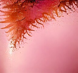 Fototapete - A close-up view pinkish-orange abstract floral pattern with a textured, feathery appearance, set against a light pink background